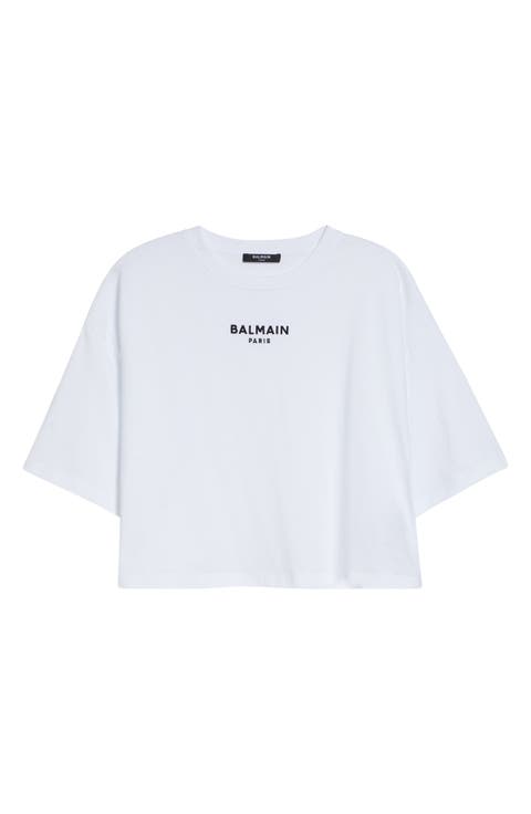 Crop Embroidered Balmain Paris Cotton T-Shirt