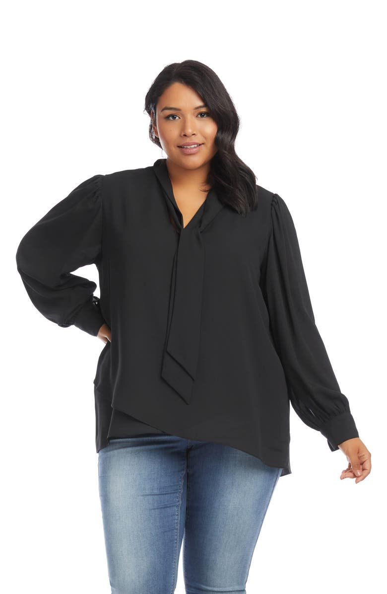 Karen Kane Tie Neck Crossover Crepe Top, Alternate, color,