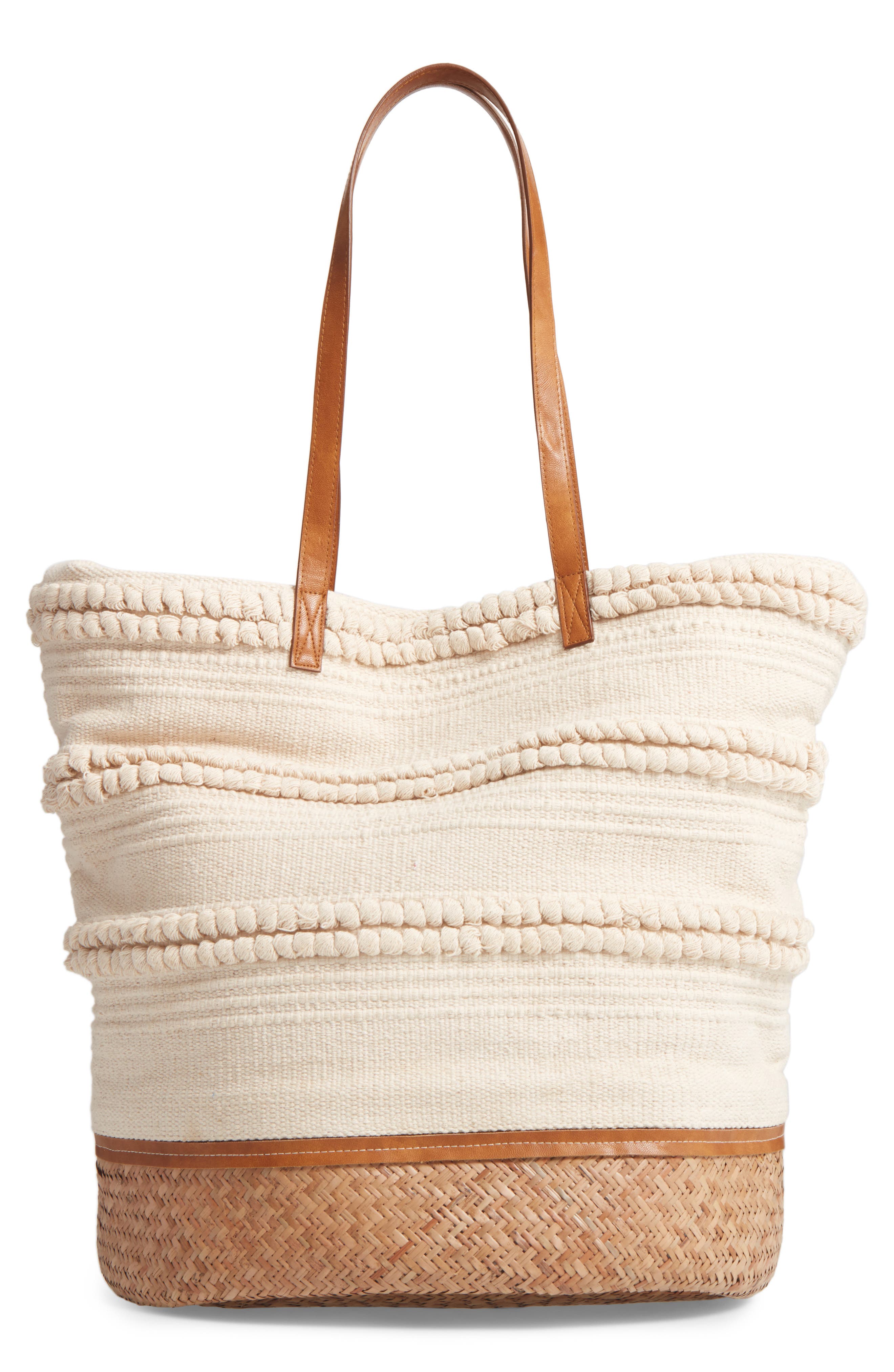 Woven Bottom Tote, Main, color, CREAM