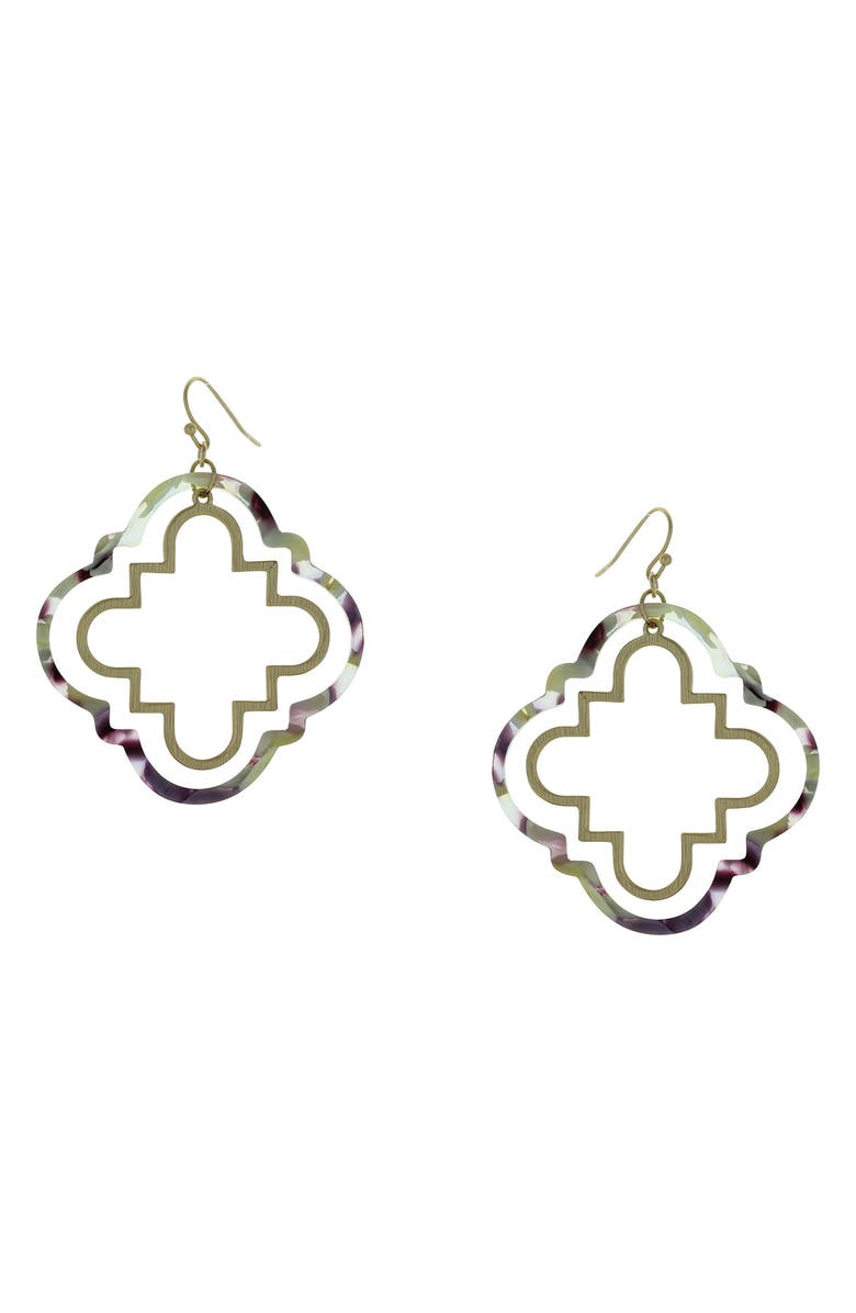OLIVIA WELLES Aria Geometric Quatrefoil Drop Earrings, Main, color, Gold / Purple