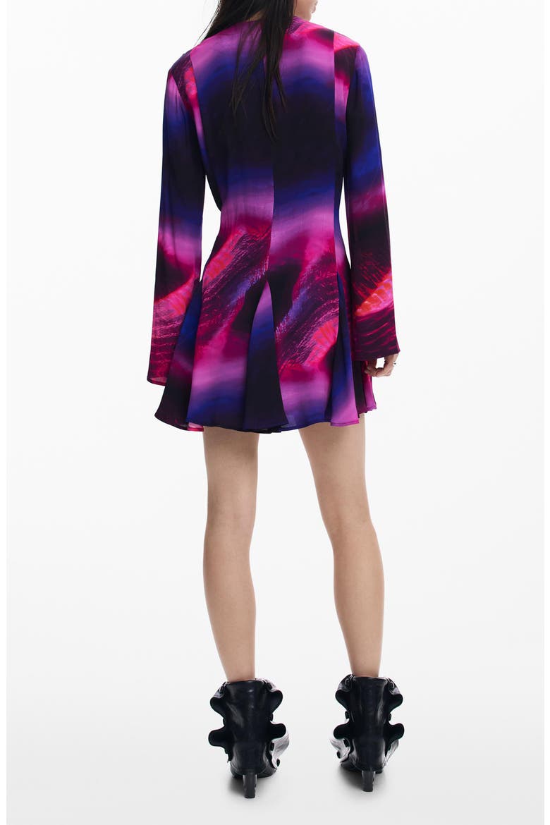Print Lace Up Long Sleeve Minidress, Alternate, color, PURPLE