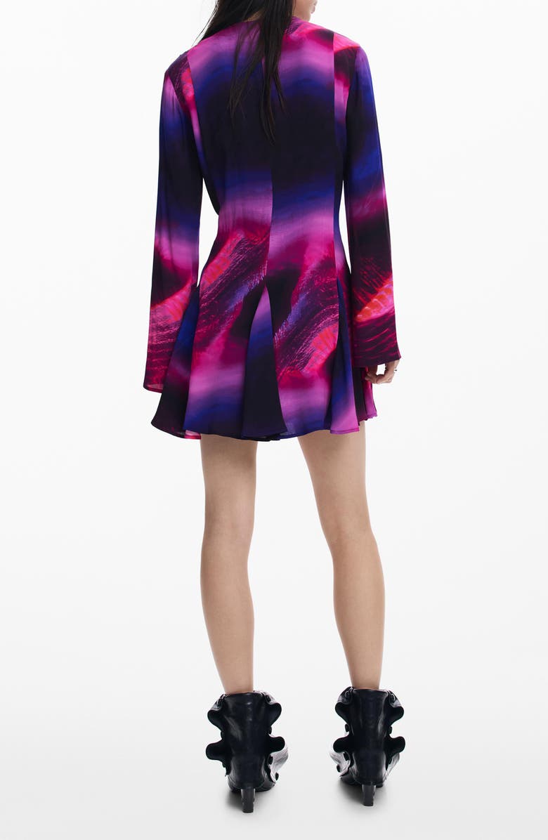 Desigual Print Lace Up Long Sleeve Minidress, Alternate, color, Purple