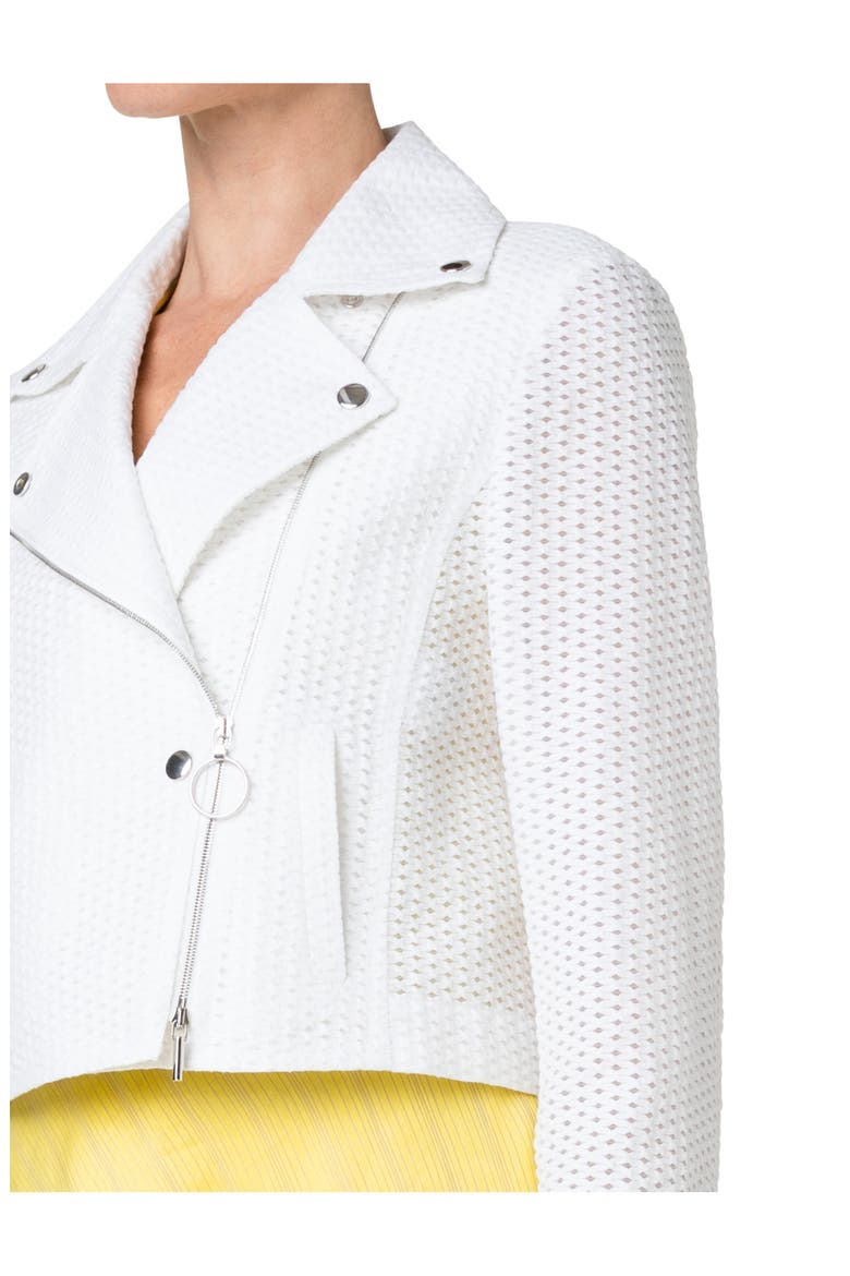 Cotton Blend Mesh Moto Jacket, Alternate, color, WHITE