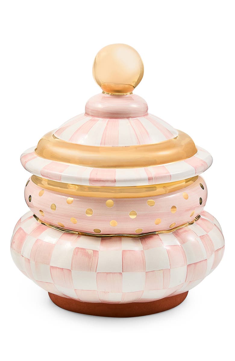 MACKENZIE CHILDS Rosy Check Ceramic Groovy Canister, Main, color, Rosy