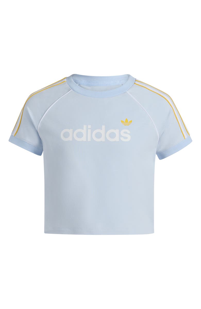 adidas Kids' 3-Stripes Crop T-Shirt, Main, color, Light Blue