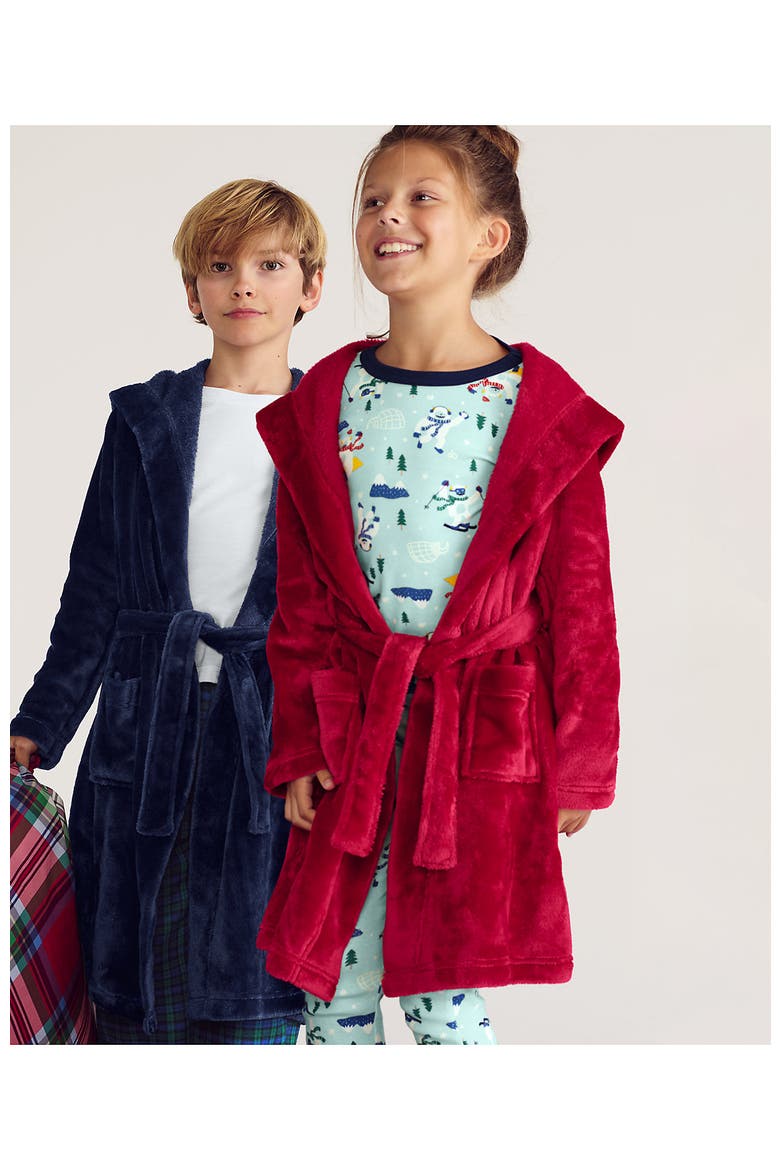 Kids Hooded Fleece Solid Robe, Alternate, color, Navy