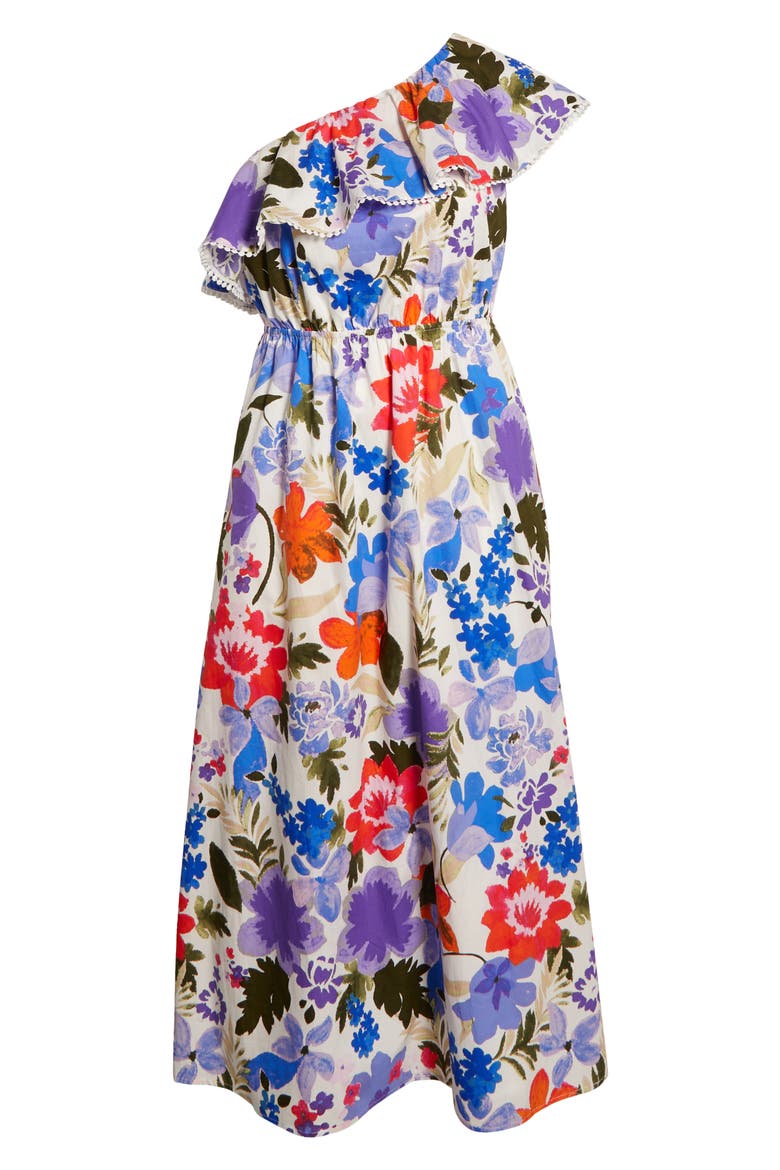 Amania Floral Suraya One-Shoulder Cotton Maxi Dress, Alternate, color, BLUE/ PURPLE