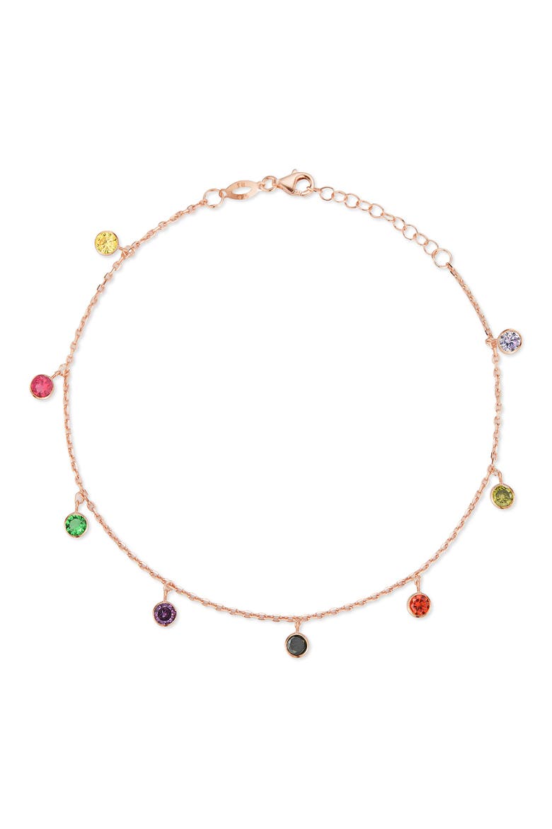 Cubic Zirconia Charm Anklet, Main, color, ROSE GOLD