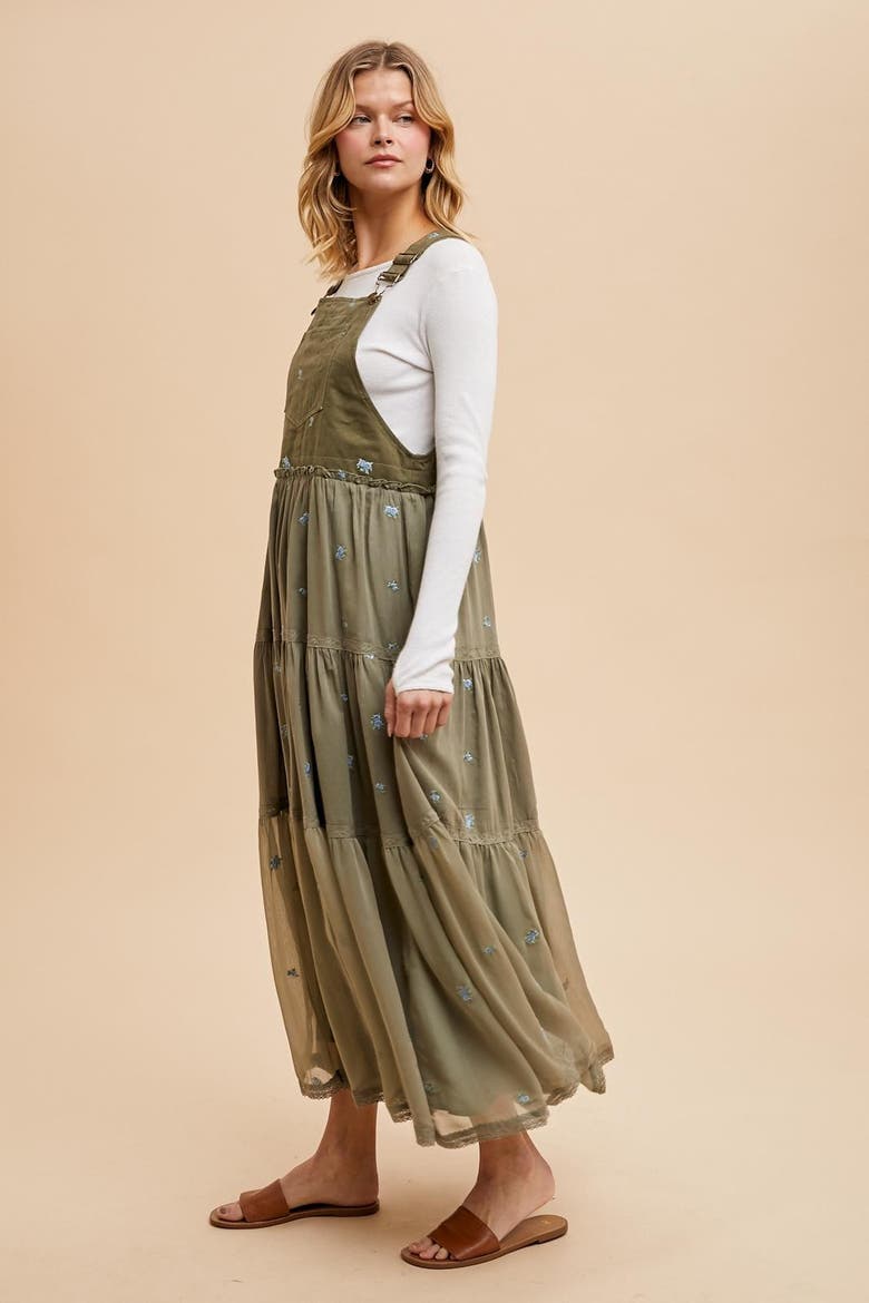 Embroidered Floral Skirtall, Alternate, color, Olive Green