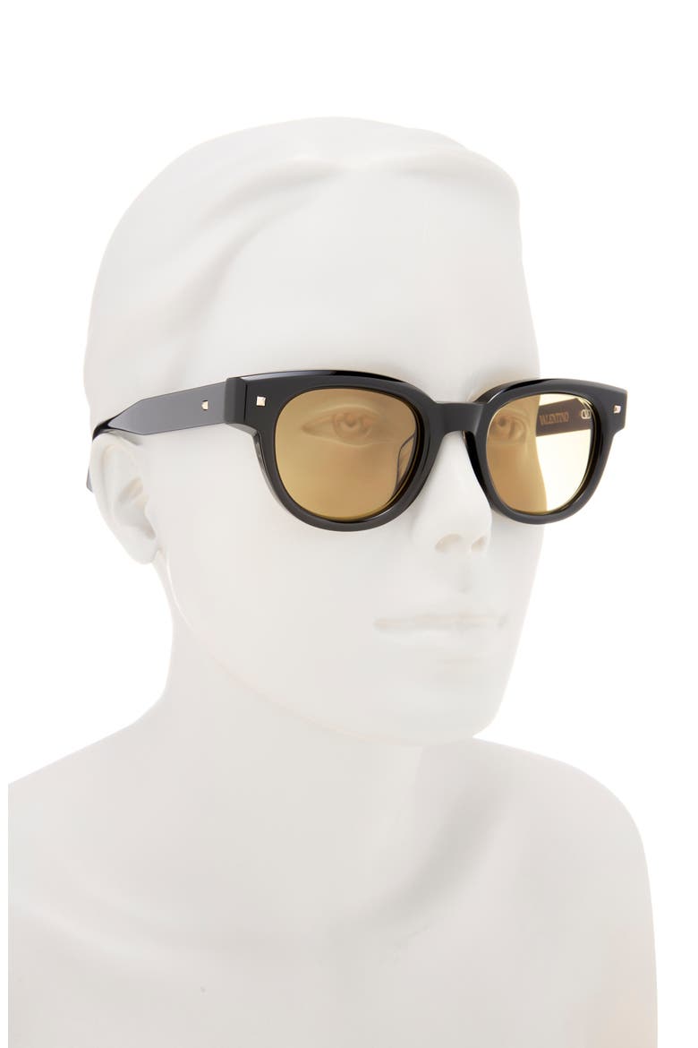Gender Inclusive V-Essential 48mm Small Round Sunglasses, Alternate, color, BLACK BLACK AMBER