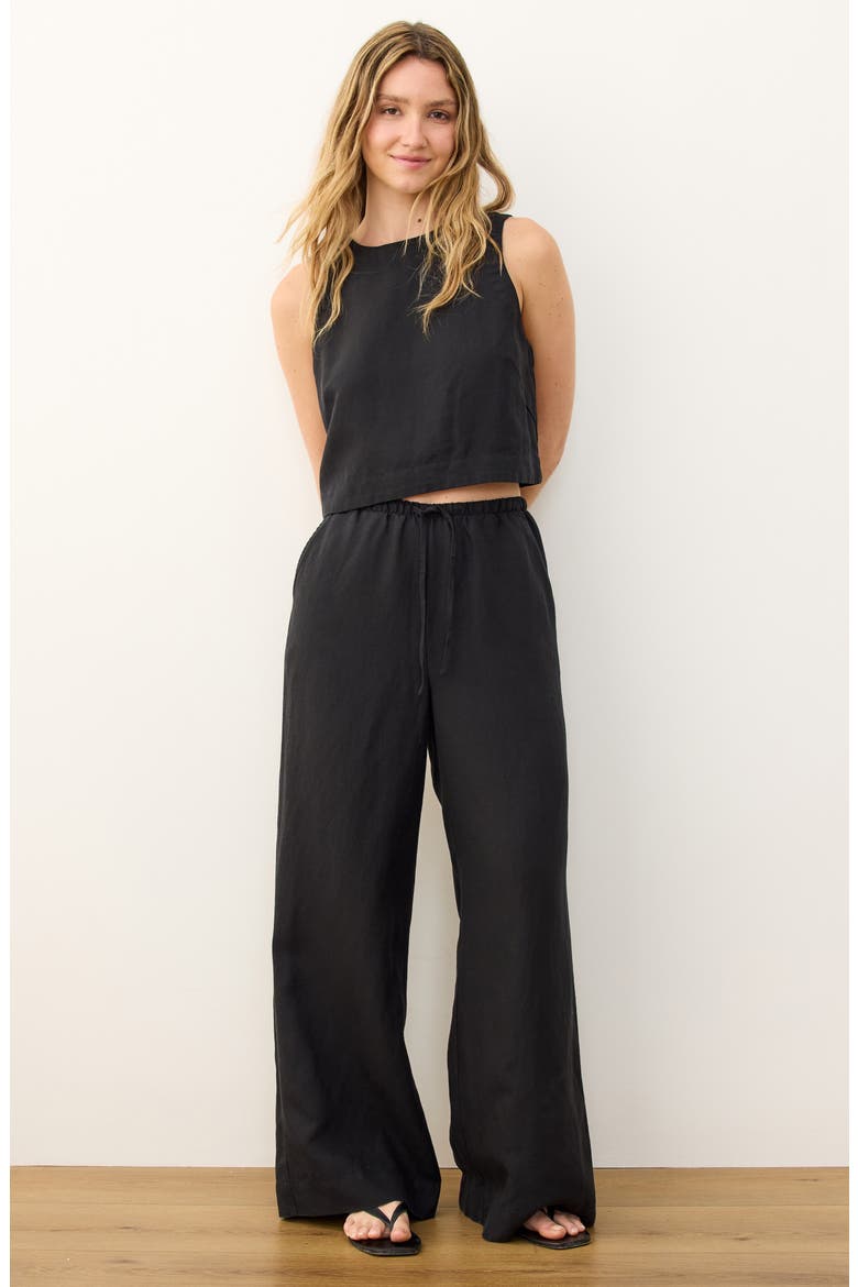 Quinn Sleeveless Linen Blend Crop Top, Alternate, color, BLACK