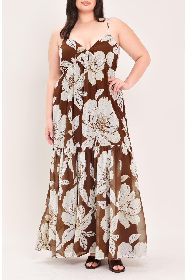 Floral Tiered Maxi Dress, Main, color, BROWN