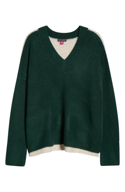 Vince Camuto Contrast High-low Sweater In Green