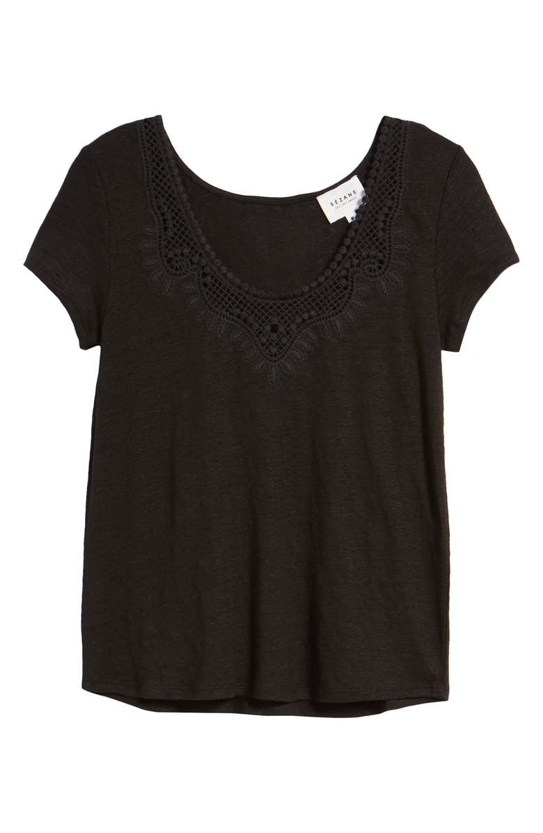 Sézane Loly Crochet Neck Linen Tee, Alternate, color,
