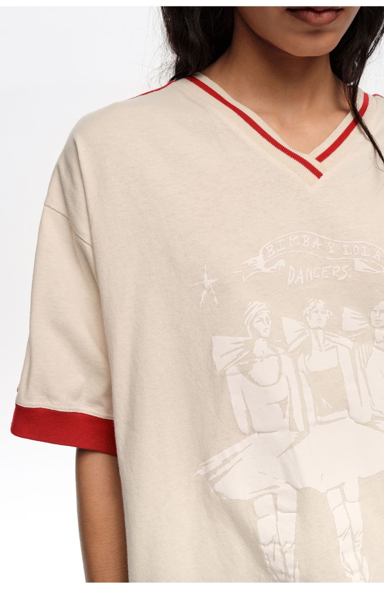 Bimba y Lola V-Neckline Dancers Logo T-Shirt, Alternate, color, Ivory