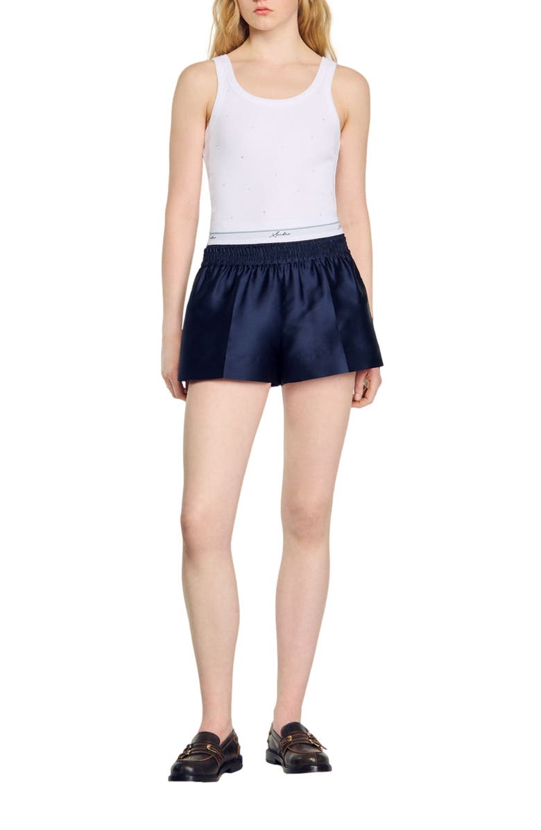 SANDRO Satin 2-in-1 effect shorts, Main, color, 