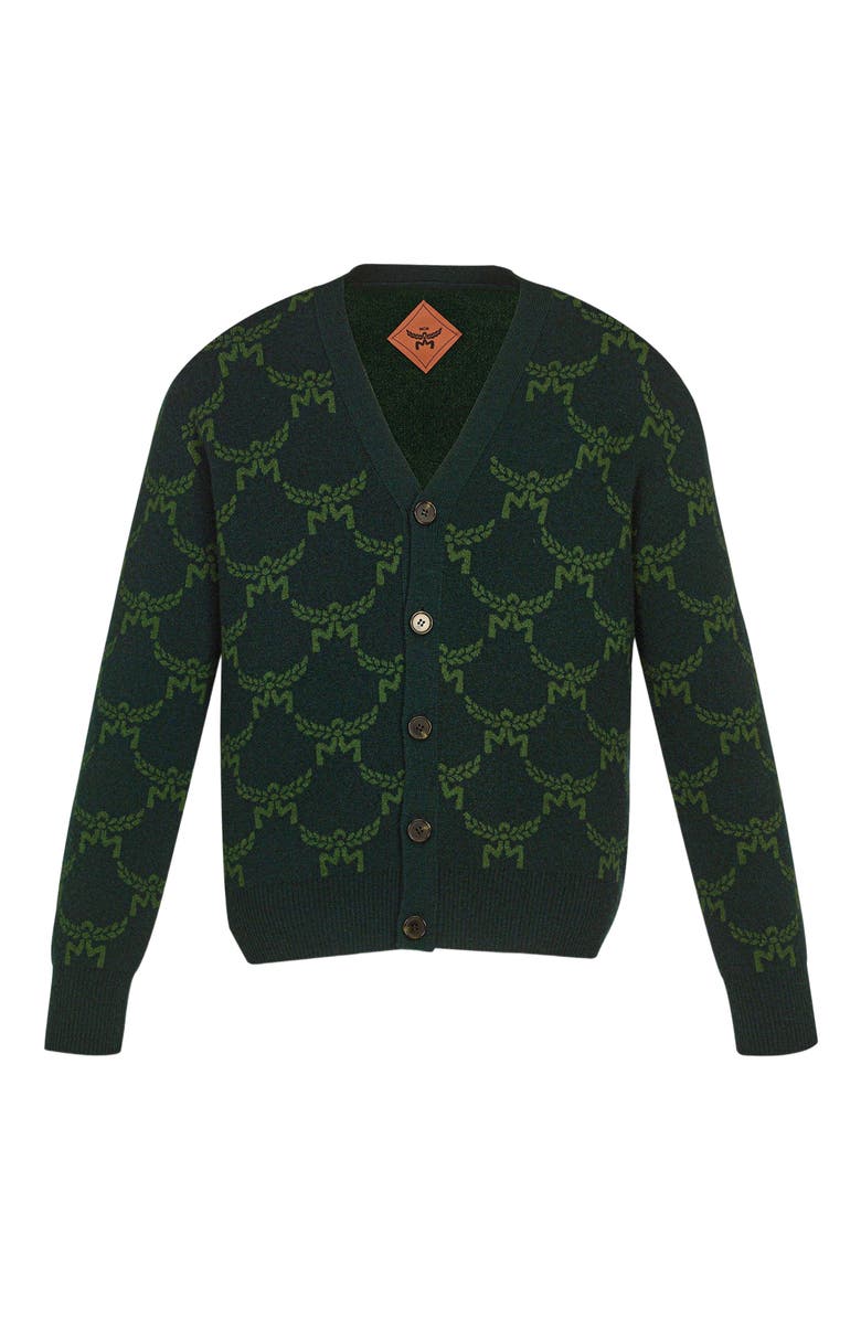 MCM Lauretos Cardigan in Wool and Recycled Cashmere, Main, color, Forest Green