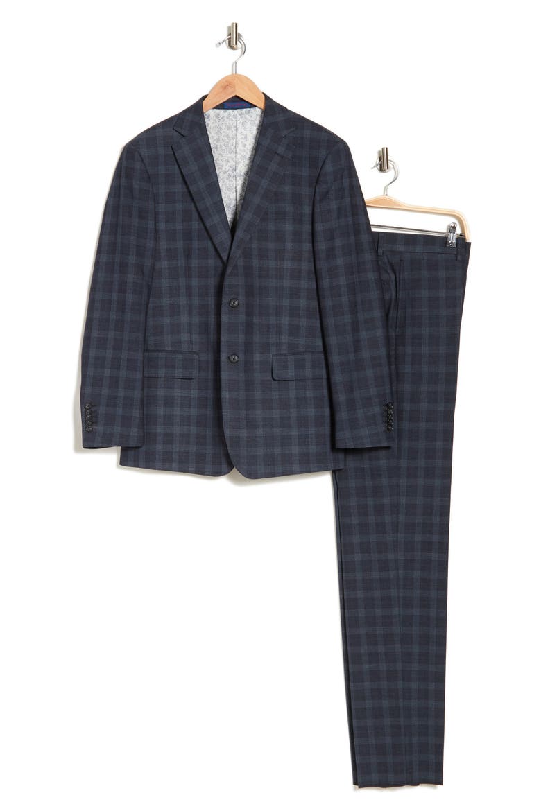 Plaid Two Button Notch Lapel Suit, Alternate, color, BLUE