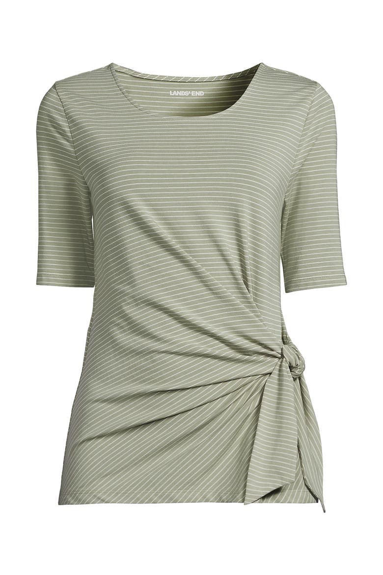 Lightweight Jersey Tie Front Top, Alternate, color, Sage Thin Stripe