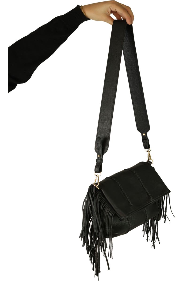 Carlos Falchi Large Fringe Leather Crossbody Messenger, Alternate, color, Black Obsidian