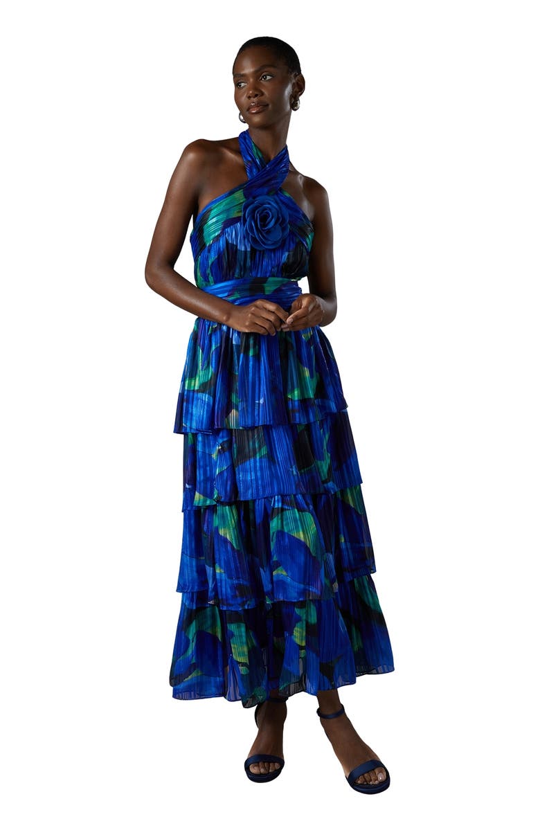 Coast Tiered Halter Tie Neck Maxi Dress, Main, color, Blue