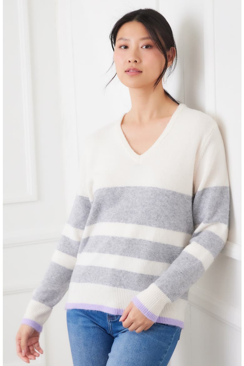 Stripe V-Neck Sweater, Alternate, color, STRIPE