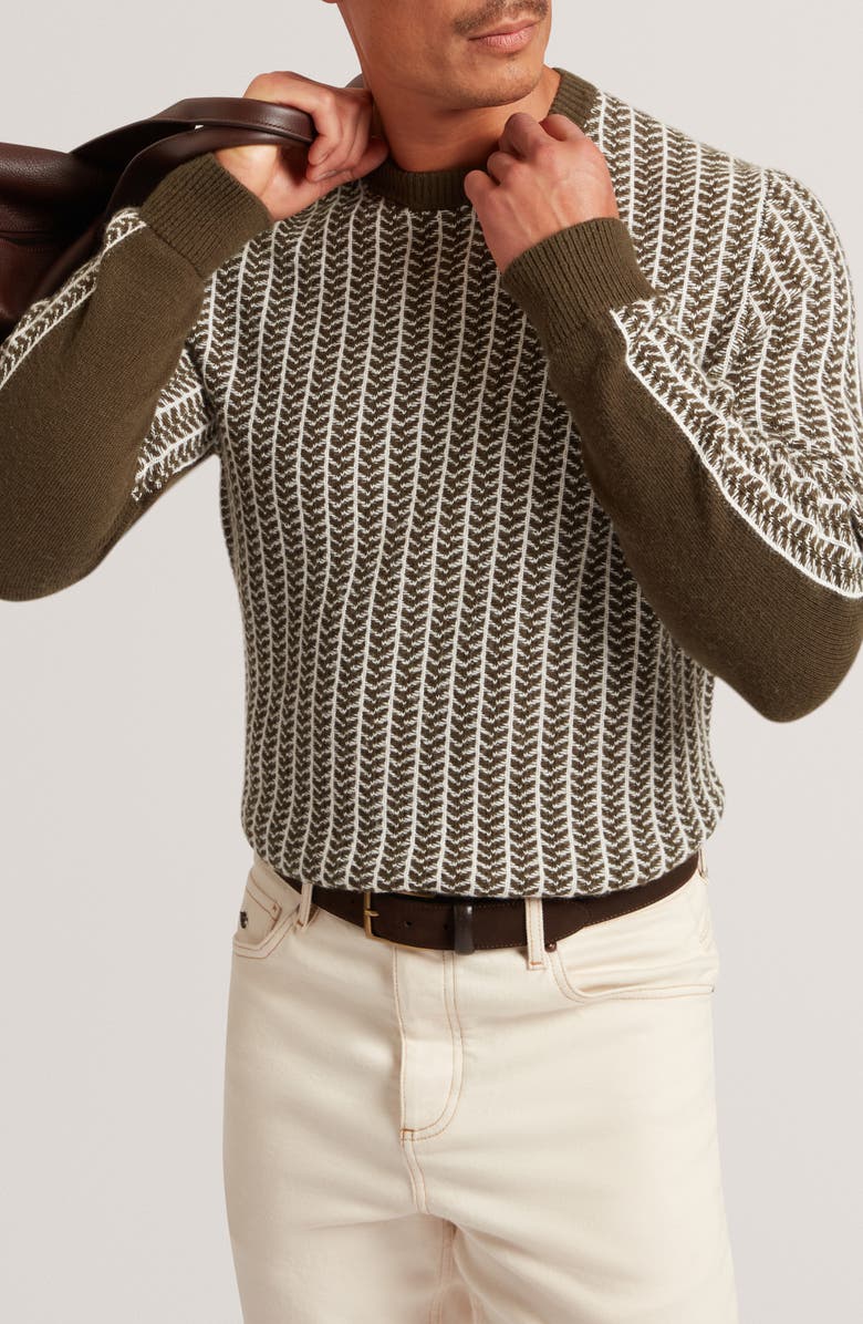 Ted Baker Frankez Textured Herringbone Sweater, Main, color, Olive