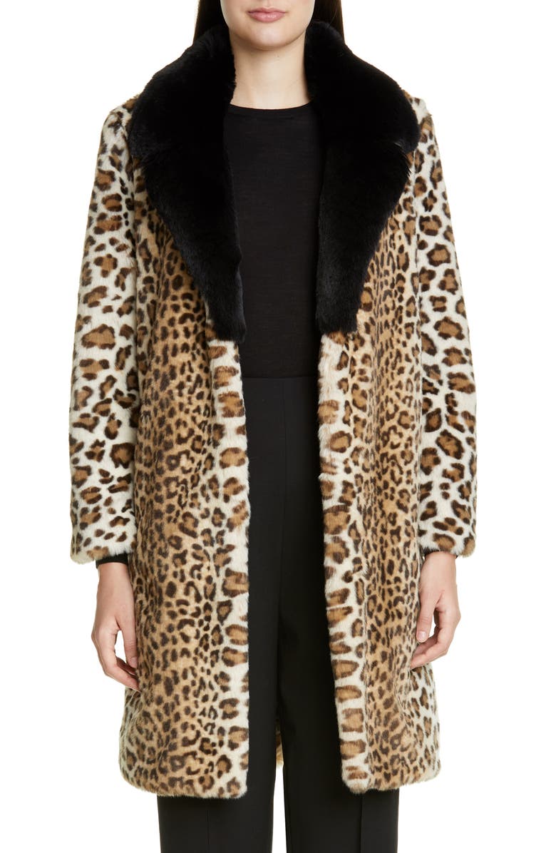 St. John Collection Faux Ocelot Fur Coat, Main, color,