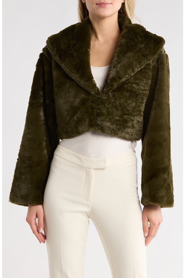 Faux Fur Crop Jacket, Main, color, HUNTER GREEN