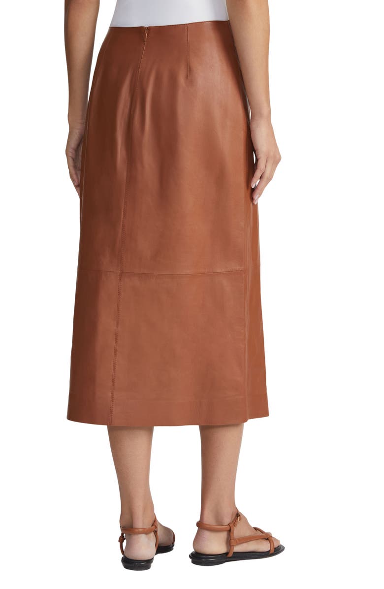 Lafayette 148 New York Asymmetric Panel Leather Midi Skirt, Alternate, color, Copper