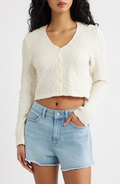 Sunset Luau Textured Long Sleeve Crop Top