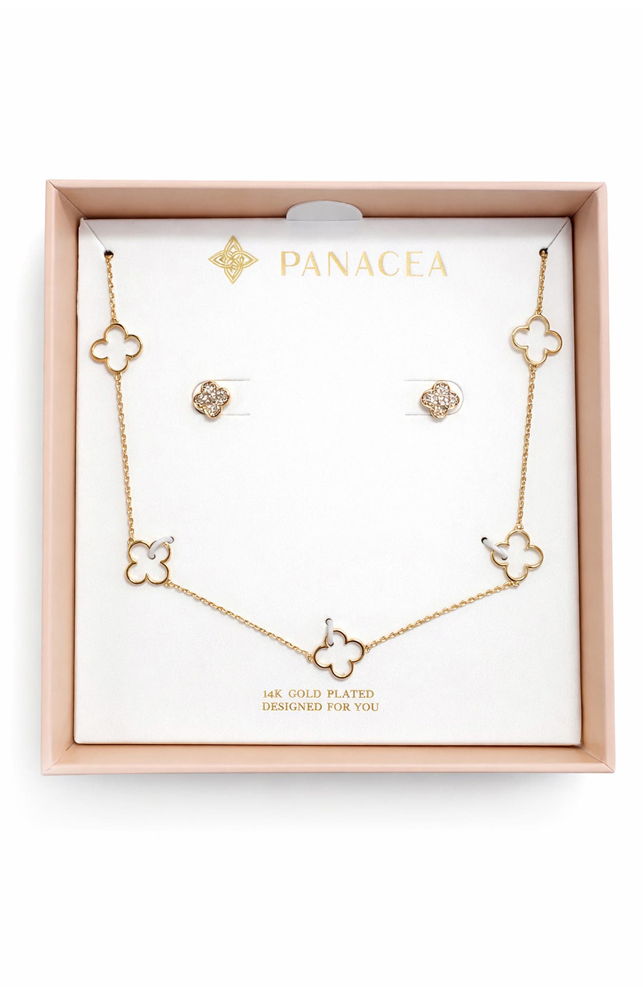 Panacea Pavé Cubic Zirconia Clover Stud & Station Chain Necklace