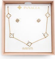 Panacea Pavé Cubic Zirconia Clover Stud & Station Chain Necklace