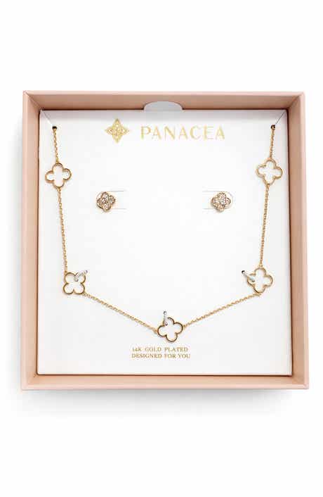 Panacea Pavé Cubic Zirconia Clover Stud & Station Chain Necklace