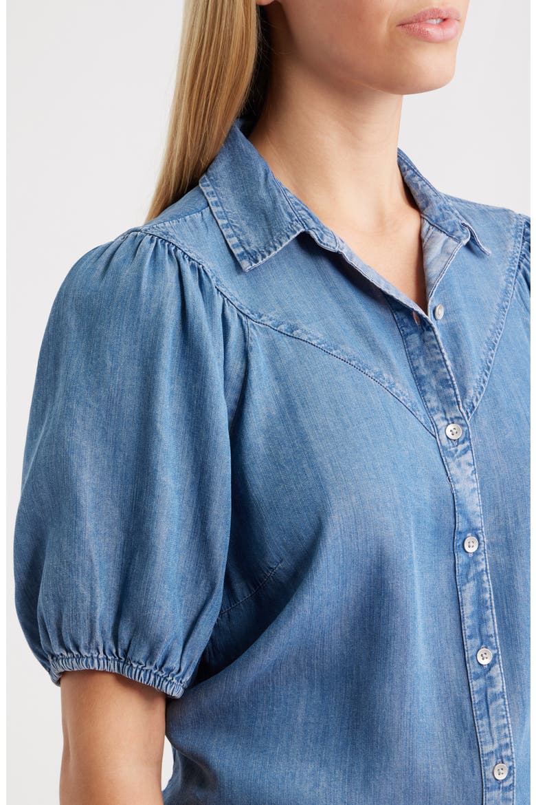 Lida Short Sleeve Denim Button-Up Shirt, Alternate, color, MEDIUM WASH