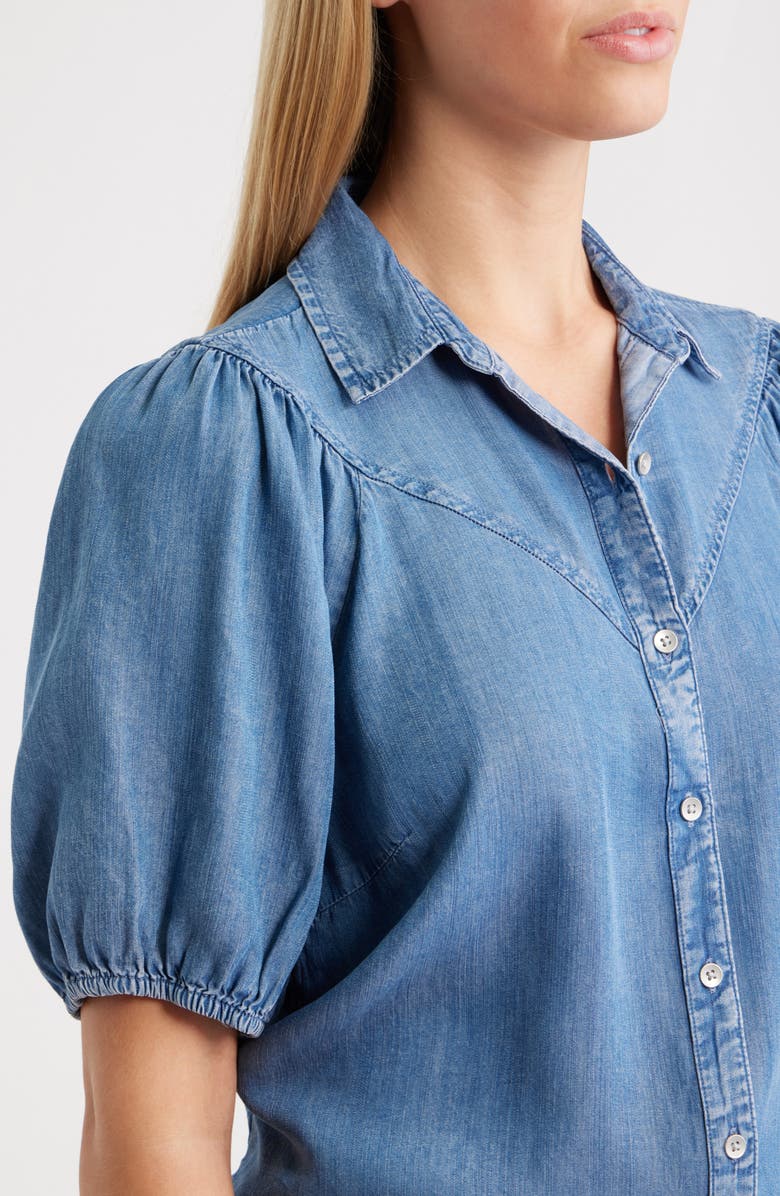 beachlunchlounge Lida Short Sleeve Denim Button-Up Shirt, Alternate, color, Medium Wash