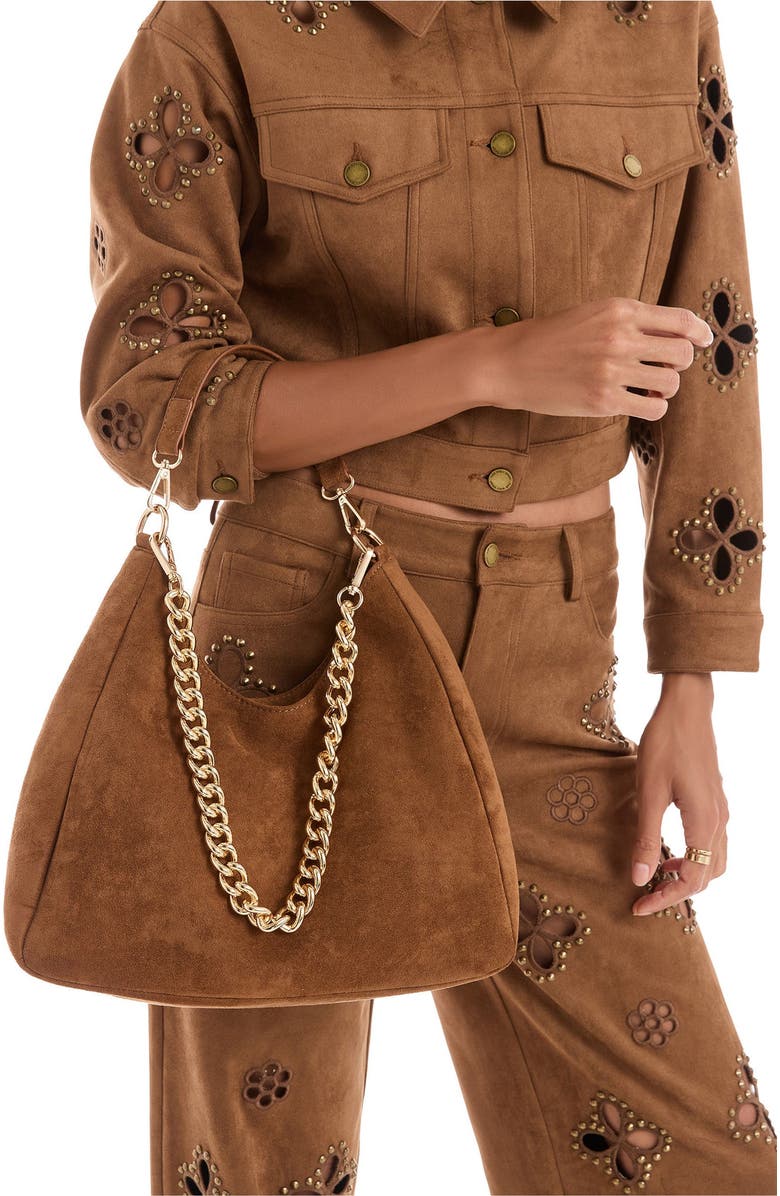 The Noli Shop Tribeca Chain Suede Bag, Alternate, color, Cognac