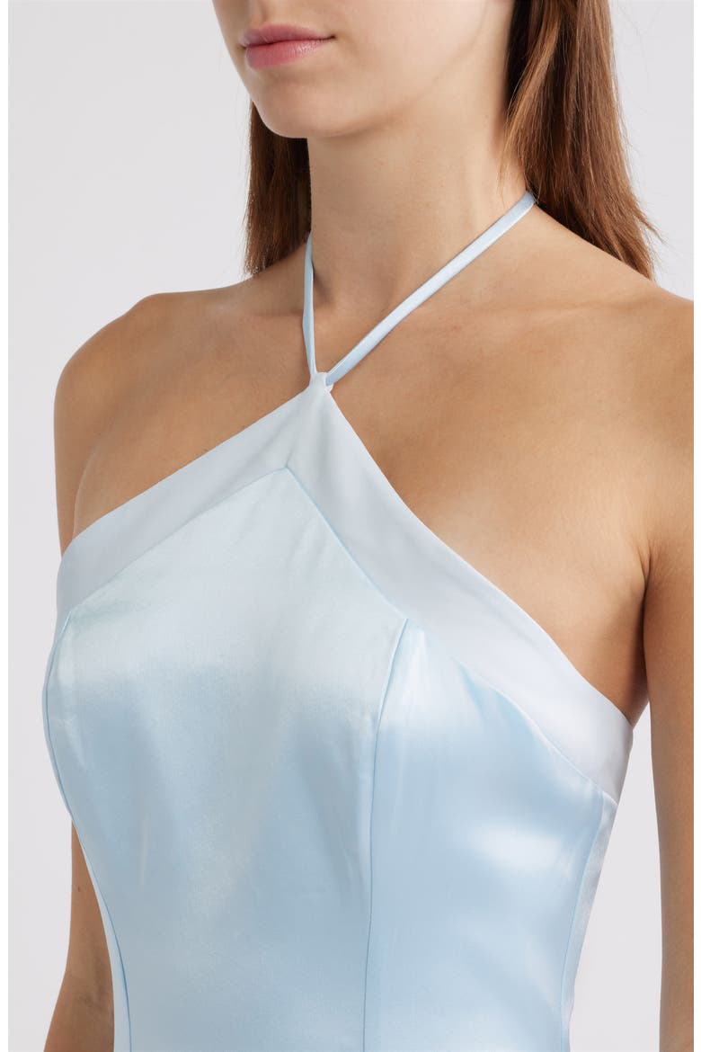 Avelina Halter Neck Godet Satin Maxi Gown, Alternate, color, BLUE