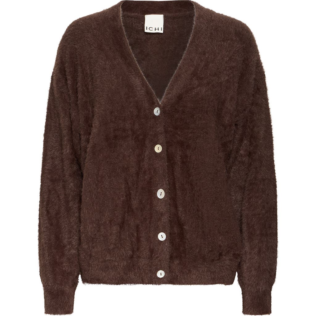 Ichi Eyelash Knit Cardigan In Brown