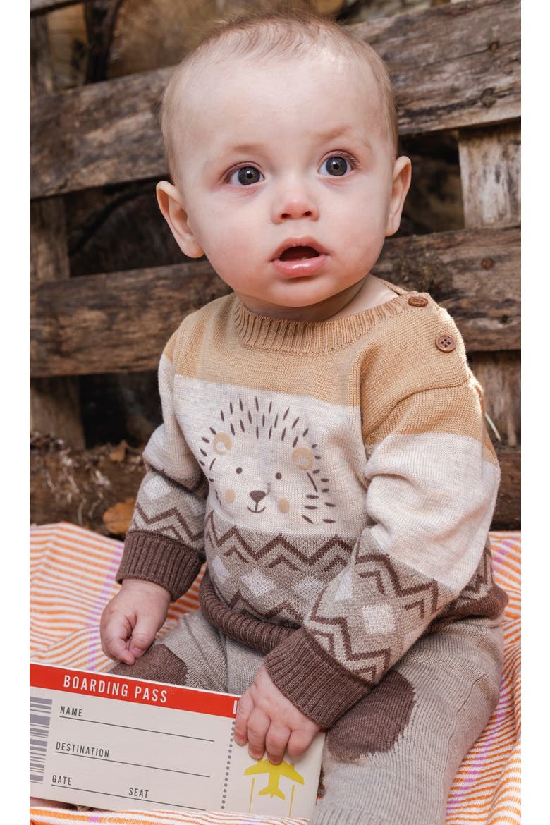 Knitted Hedgehog Intarsia Sweater and Knee Patch Pants Set, Alternate, color, Brown Cinnamon