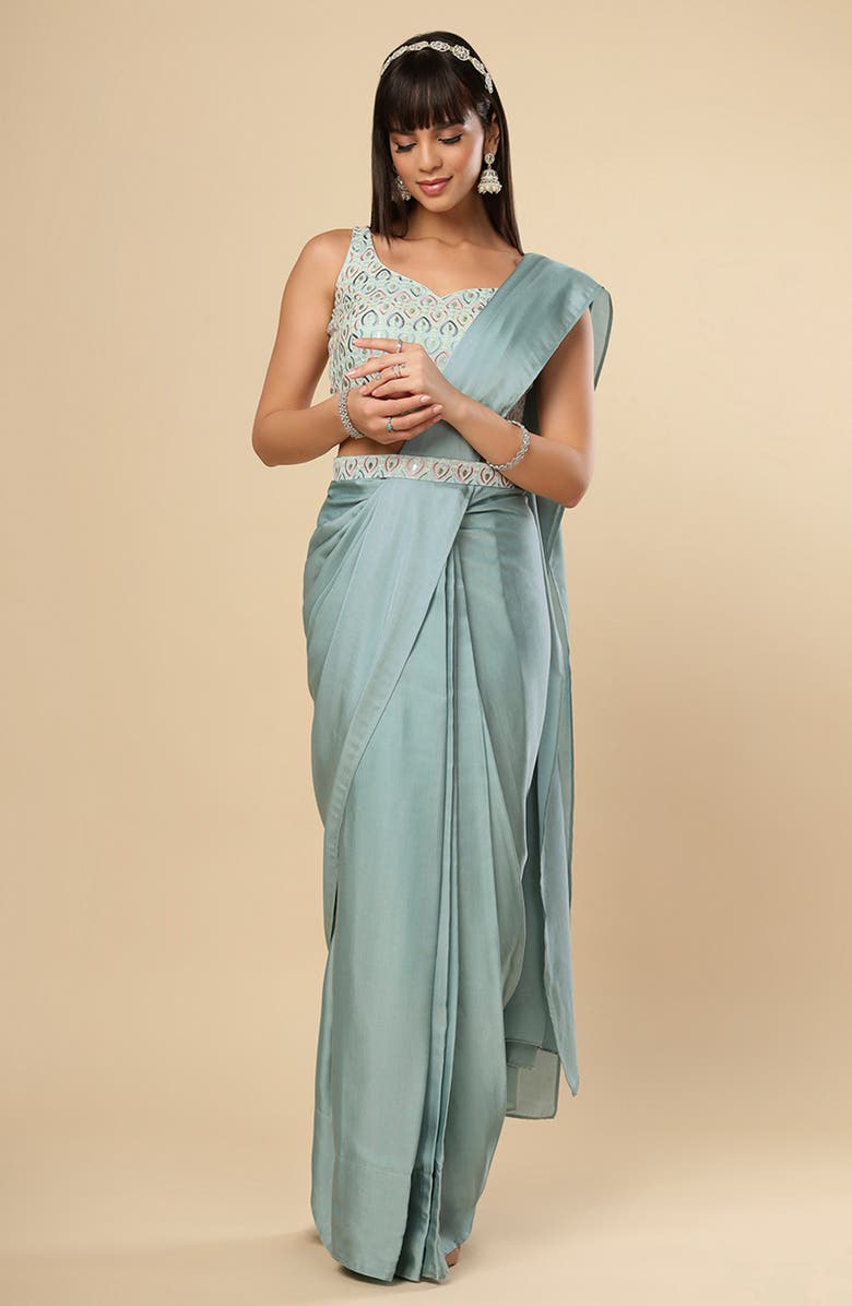 One Minute Saree<sup>®</sup> Meriel Silver Turquoise Shimmer Blouse for women, Alternate, color,