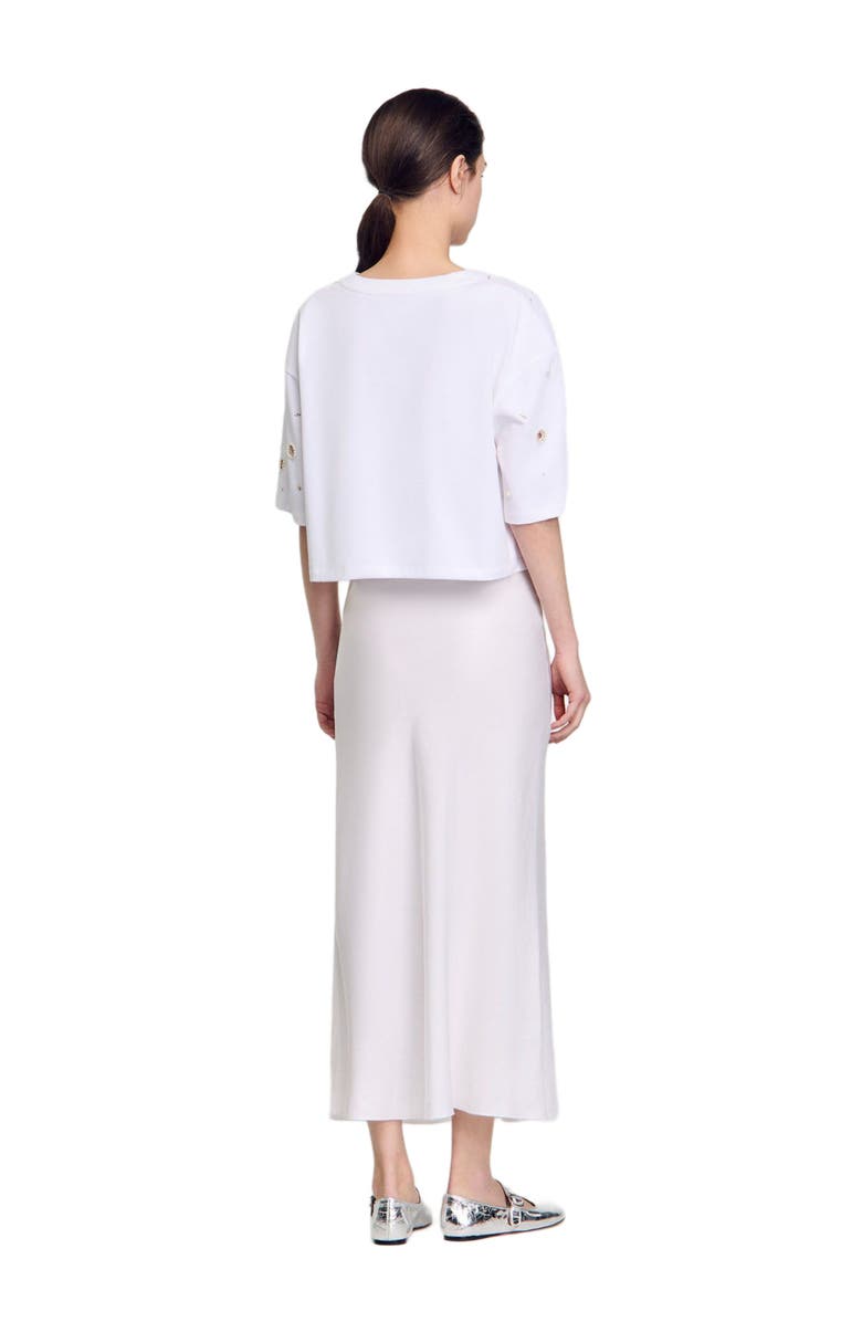 SANDRO Cropped pearl bead T-shirt, Alternate, color, White