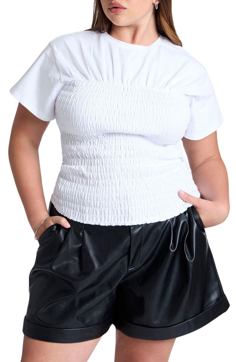 ELOQUII Cotton Smocked T-Shirt, Main, color, 