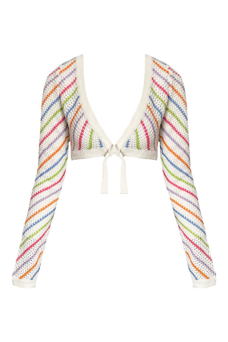 Bruna Stripe Crochet Crop Cover-Up Sweater, Alternate, color, MULTICOLOR WHITE