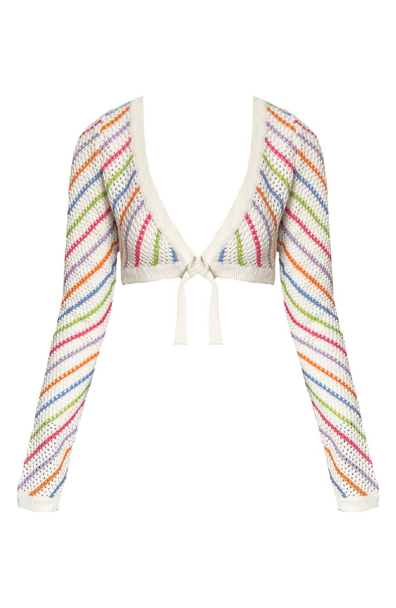 Capittana Bruna Stripe Crochet Crop Cover-Up Sweater, Alternate, color, Multicolor White