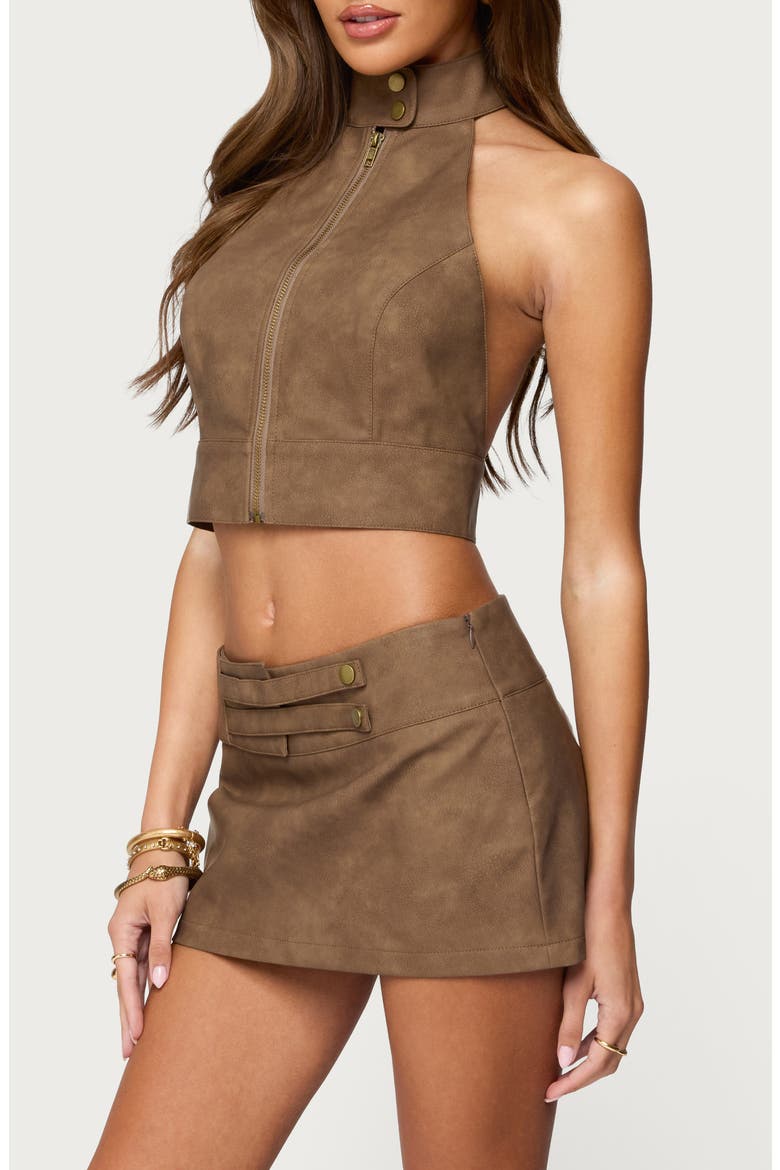 Karly Faux Leather Halter Top, Alternate, color, BROWN