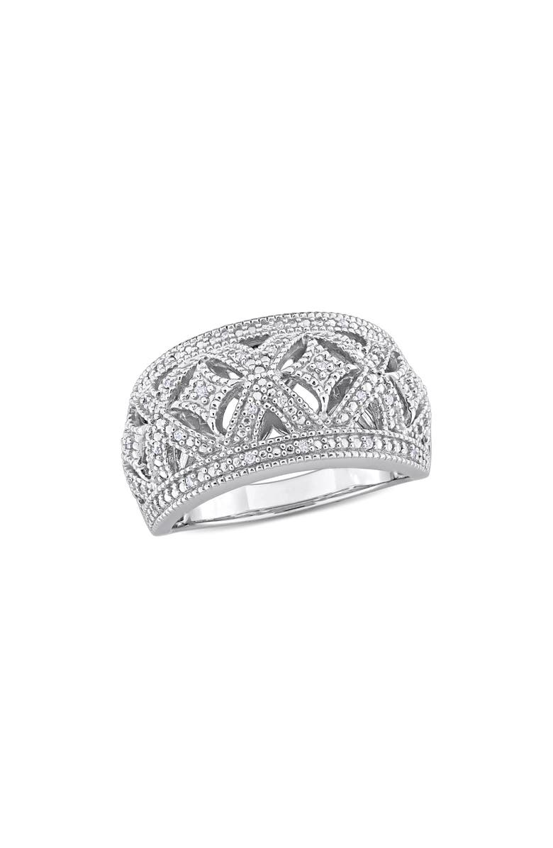 DELMAR Sterling Silver Braided Diamond Band Ring -0.016 ctw, Main, color, Silver/ Diamond