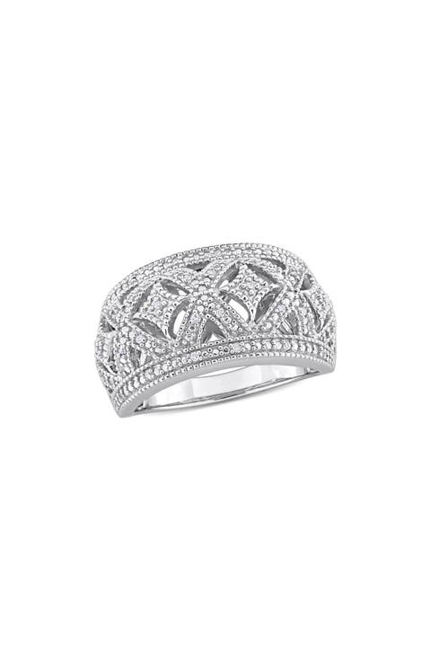 Sterling Silver Braided Diamond Band Ring -0.016 ctw
