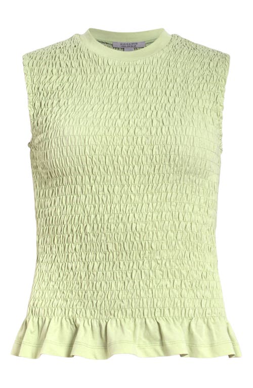 Allsaints Womens Ode Round-neck Shirred Organic-cotton Tank Jade Green In Jade Green