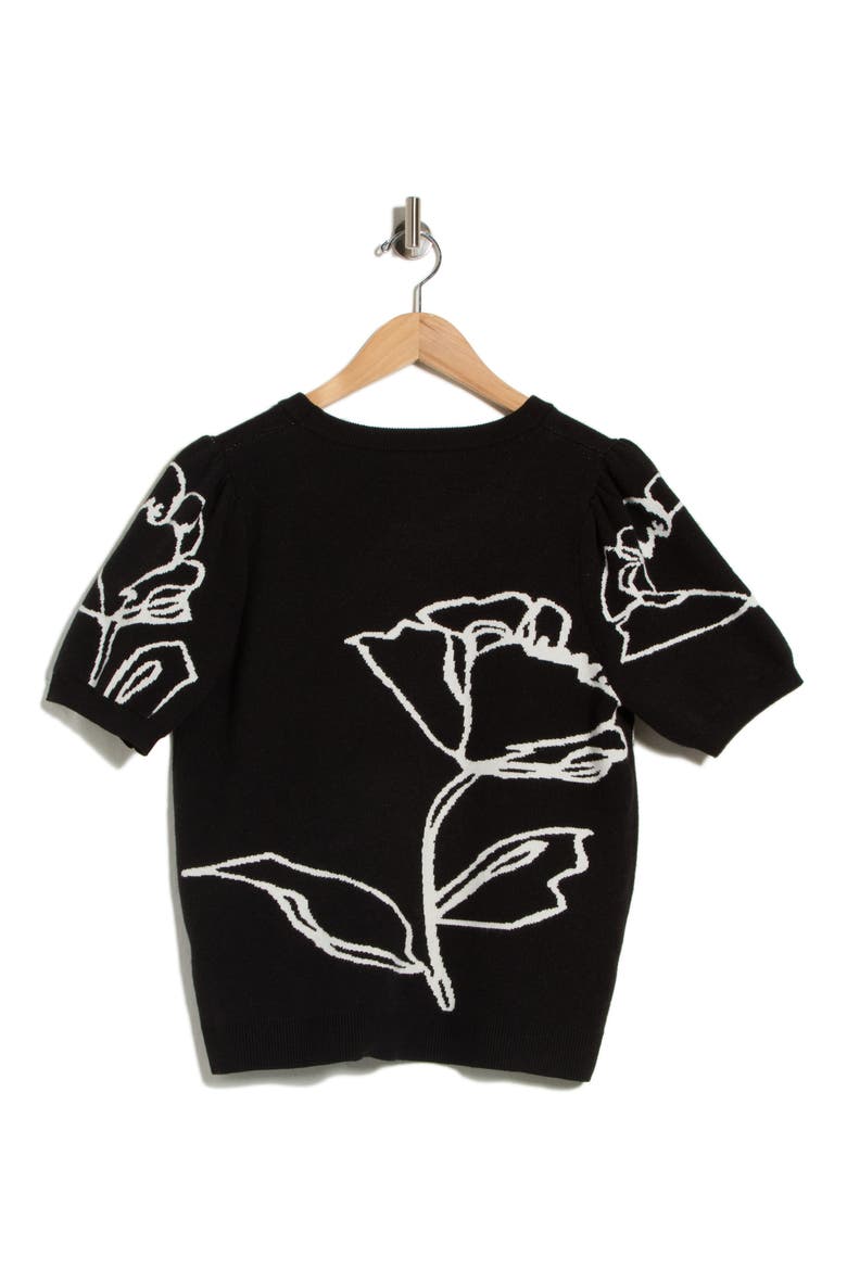 Intarsia Puff Sleeve Sweater, Alternate, color, BLACK / WHITE